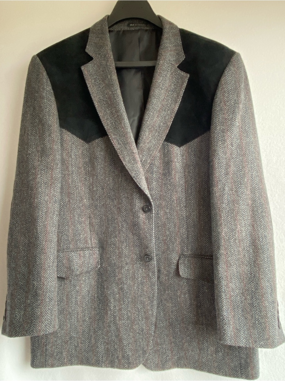 BAR WS Men’s 46L 100% Wool Western Blazer ELBOW PADS Sport Coat Herringbone Gray